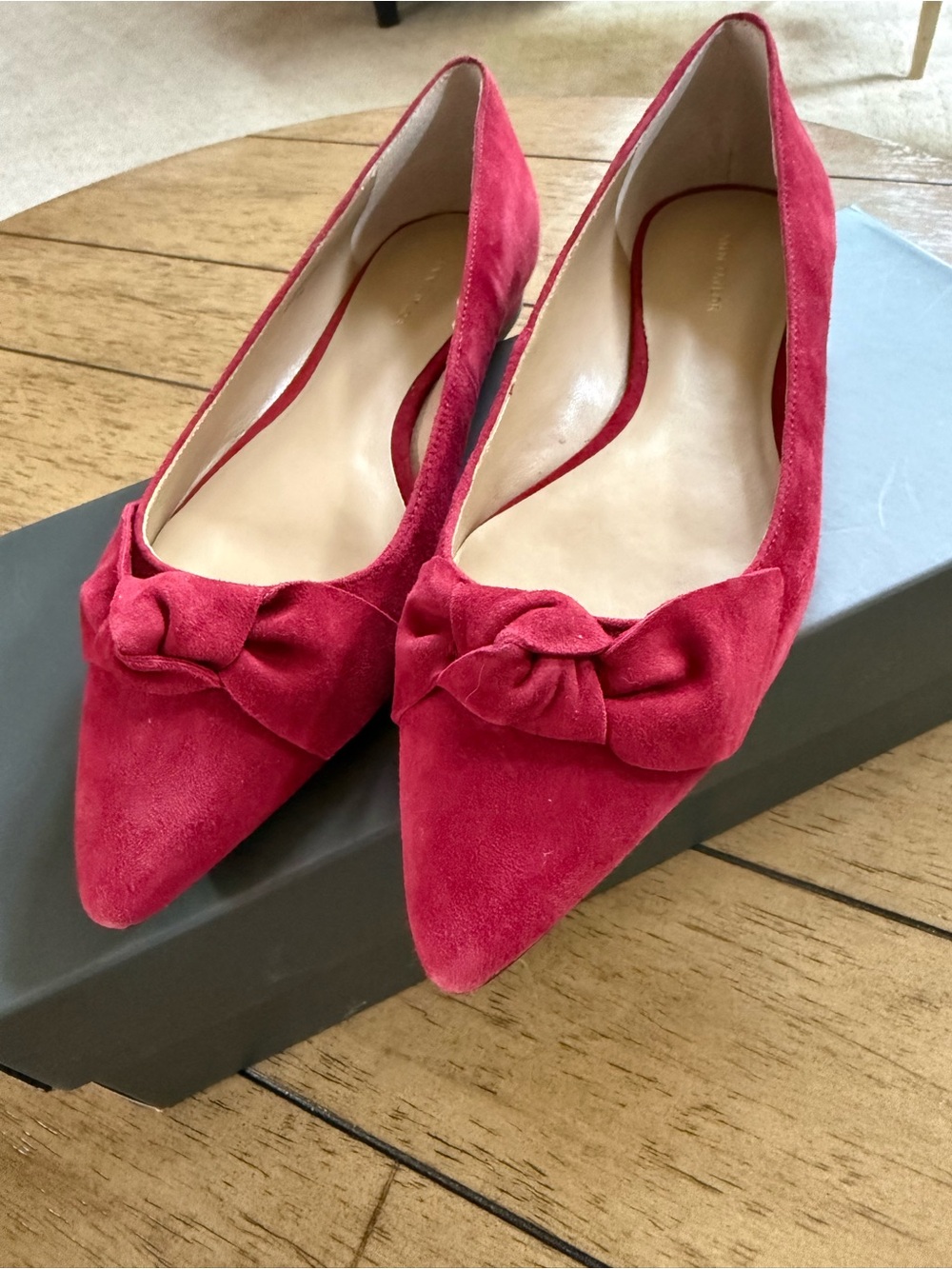 NWT Ann Taylor Red Suede Pointed Toe Bow Flats